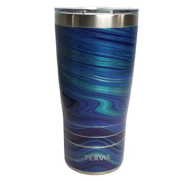 Tervis Tumbler Aqua Gate V3 Insulated Travel Sip Cup Blue Purple Teal Swirl 20oz - Picture 3 of 14